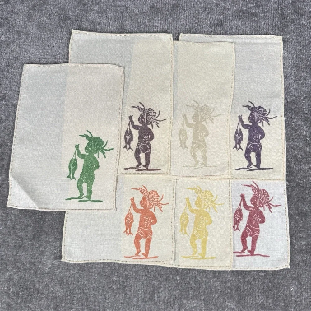 Vintage Myra Meisner Honolulu Cocktail Coasters‎ Linen Napkins